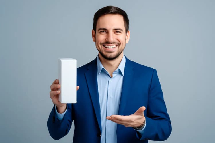 vendedor sorridente apresentando produto em uma loja online, técnicas de vendas eficazes