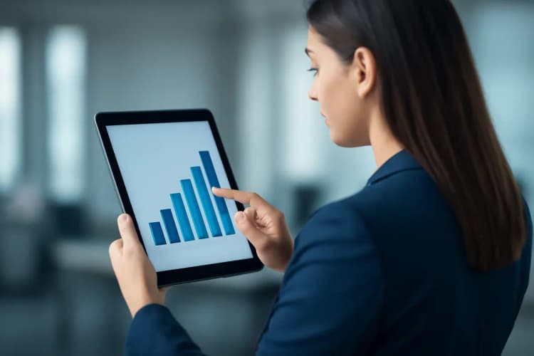 Gestor de tráfego pago analisando métricas em um tablet, keyword "contratar gestor de tráfego pago"