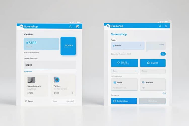 Comparação lado a lado de duas interfaces de lojas virtuais, uma antiga e outra moderna da Nuvemshop
