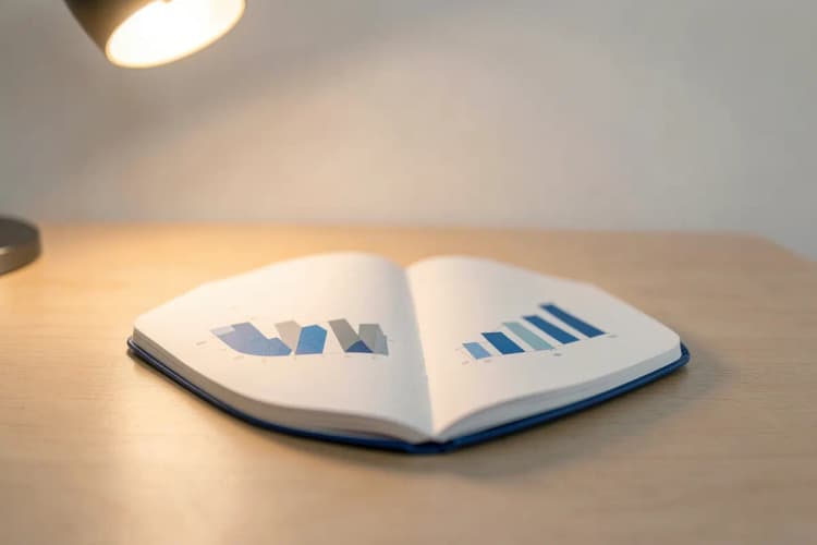 Um notebook aberto com gráficos e dados, simbolizando análise de desempenho.