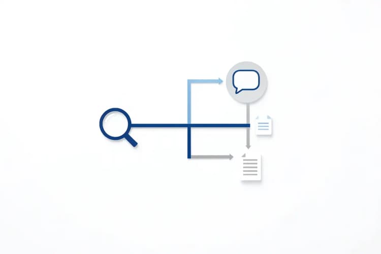 Diagrama de fluxo mostrando os serviços de uma agência de marketing digital, com setas conectando ícones de SEO, mídias sociais e marketing de conteúdo