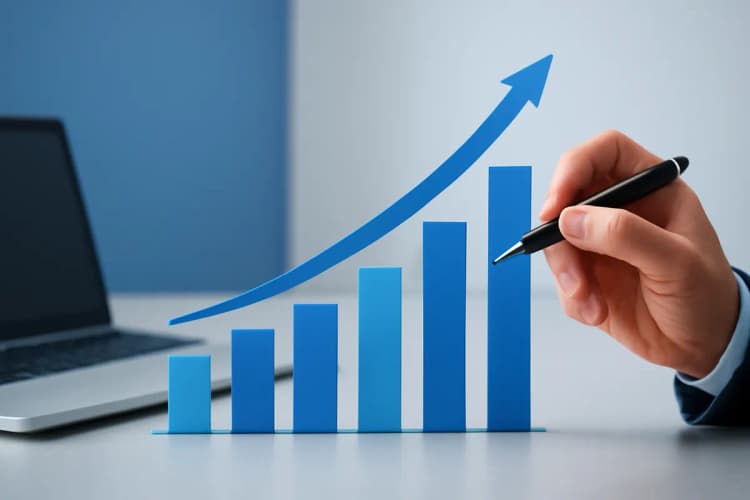 salário de marketing digital representado por um gráfico de barras ascendente