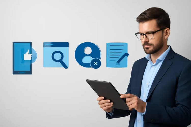 5 profissões do marketing digital com ícones representando cada carreira