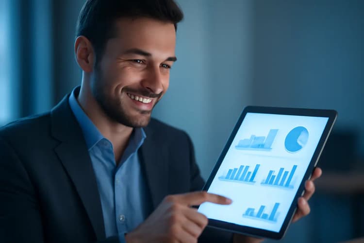 gestor de marketing analisando dados em um tablet